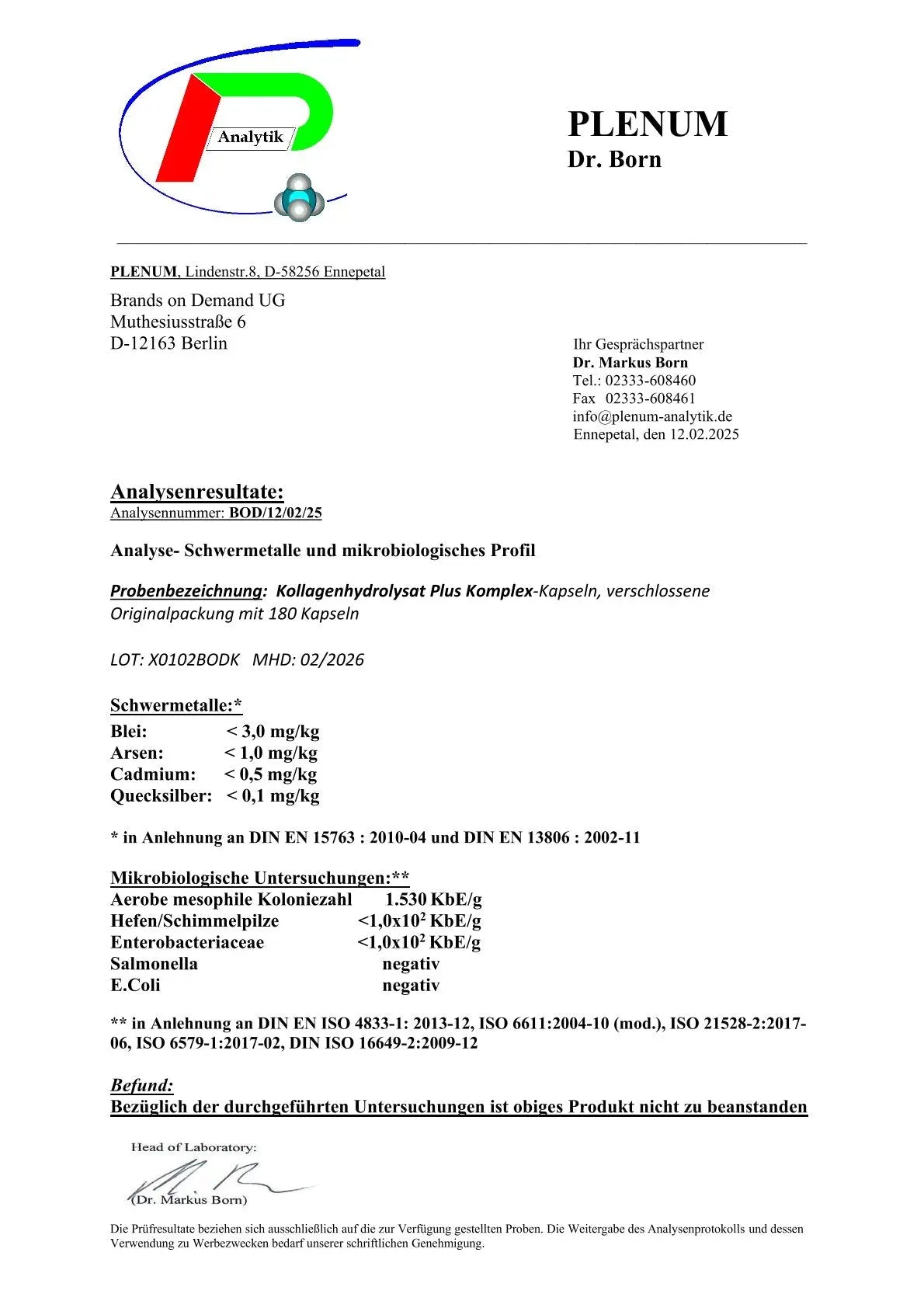 Kollagenhydrolysat PLUS Haut Haare Nägel - 180 Kapseln - Defined Body Essentials